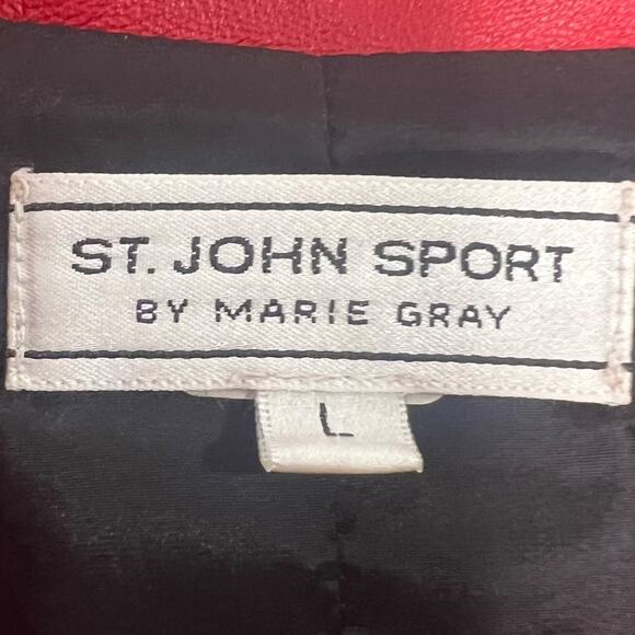 St. John Sport Red Leather Jacket Blazer Grommet Detailing Size Large - Picture 6 of 15